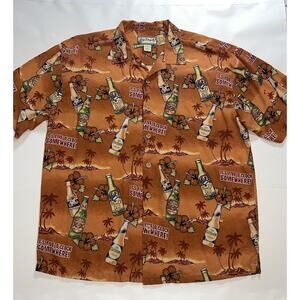 Big Dogs Shirt Size L Orange Floral Hawaiian It's 5 O'clock Somewhere 100% Silk